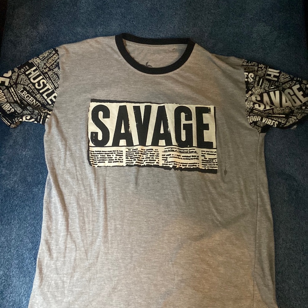 Grey shirt with savage across the chest